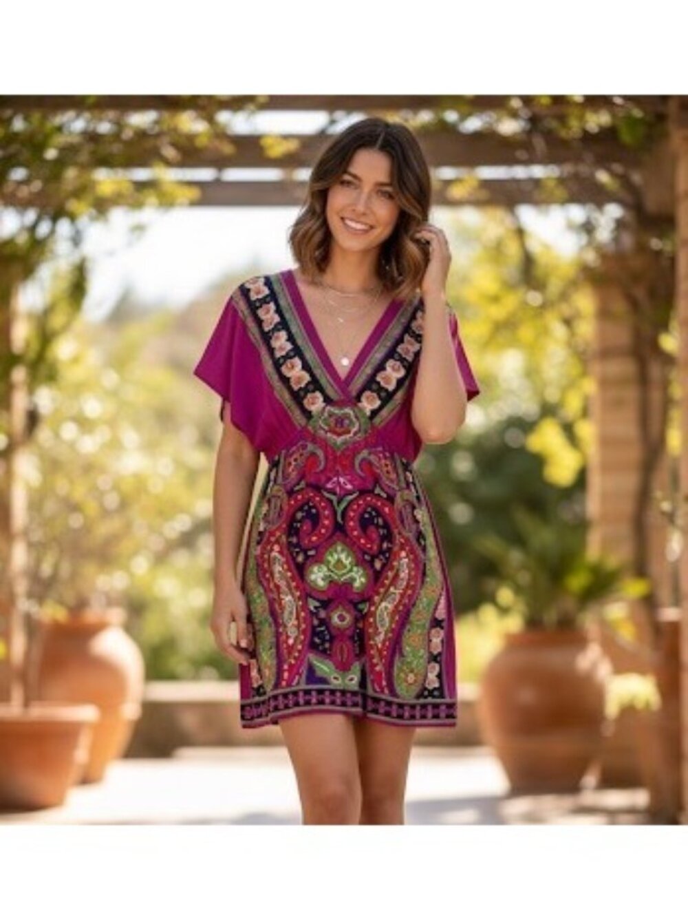 VTG Angie Multicolored Print Mini Dress Tunic | 90s Boho Indie Sleaze Wanderlust
